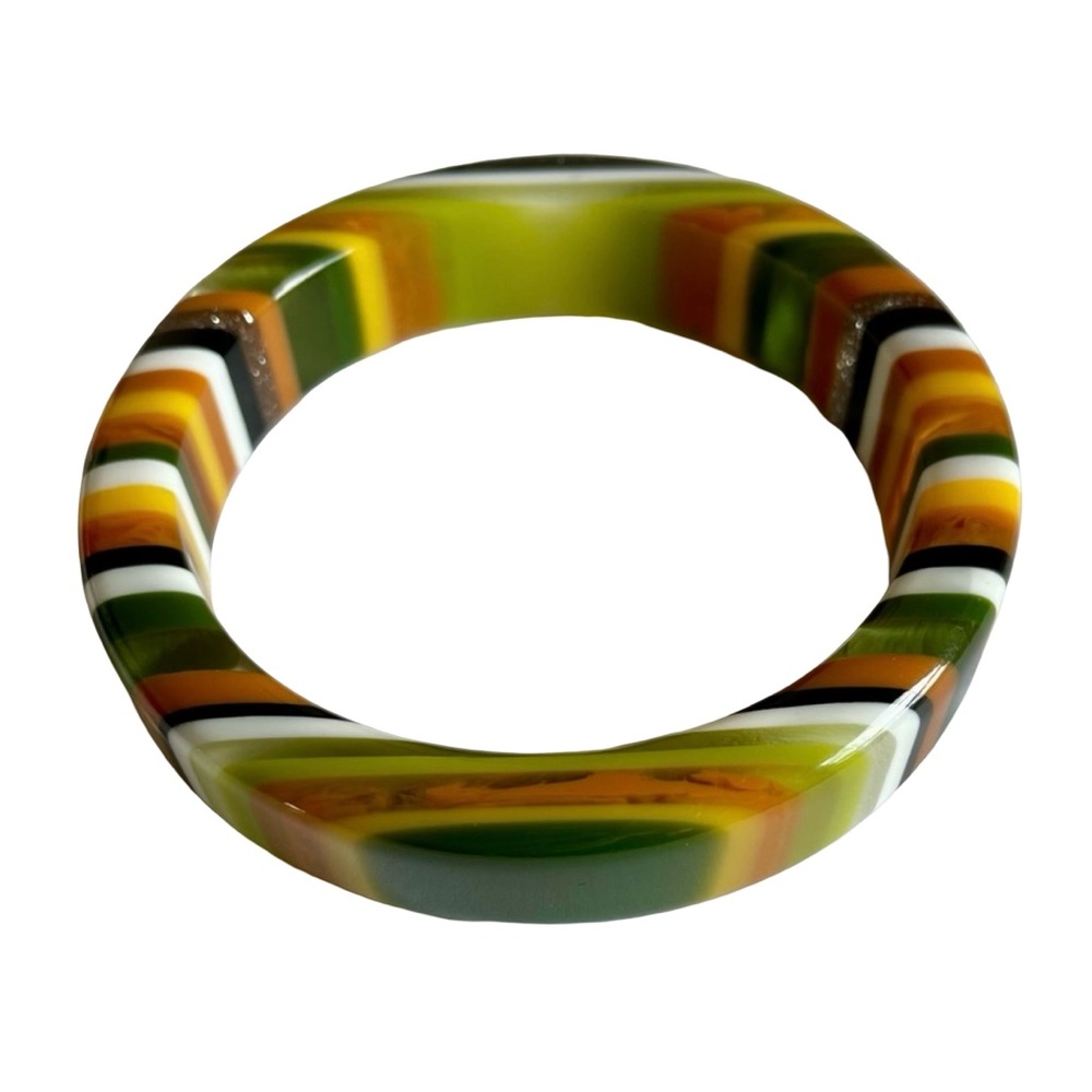 Vintage Striped Resin Bangle Bracelet - Picture 2 of 8